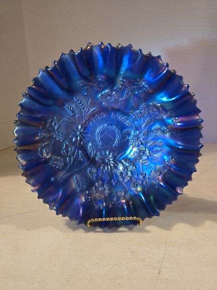 NORTHWOOD BLUE CARNIVAL GOOD LUCK BOWL 8.5"