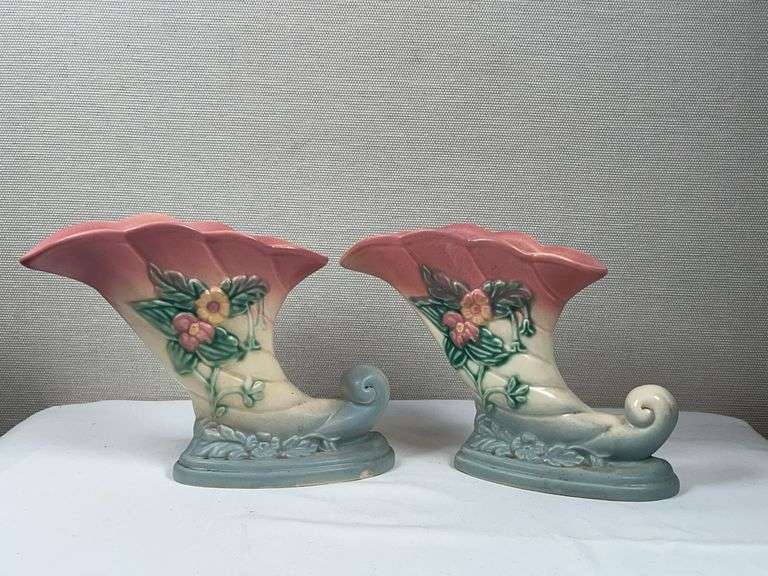 Hull Art Pottery Wildflower cornucopia vases