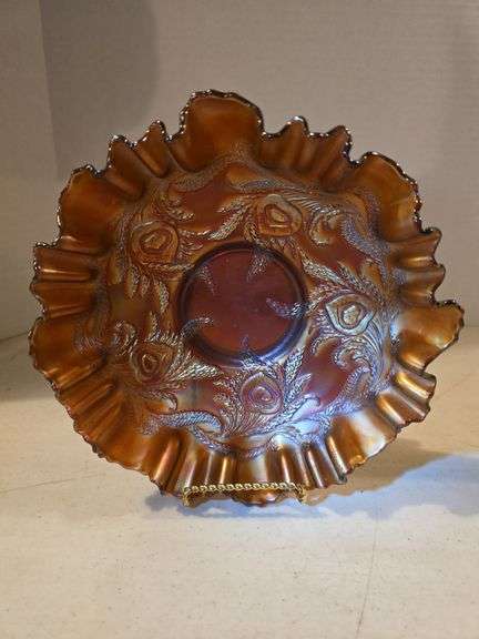 FENTON HEART AND VINES 8" RUFFLED CARNIVAL BOWL