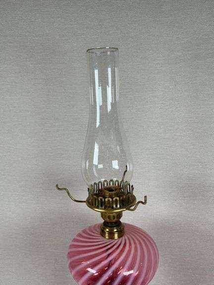 Fenton cranberry opalescent swirl glass lamp