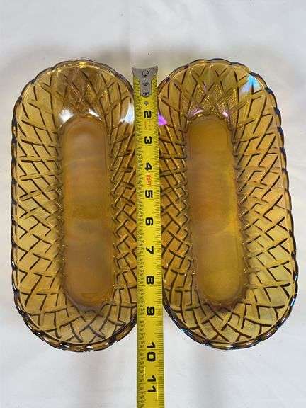 Pair of Imperial Corn Marigold Carnival Glass Dishes