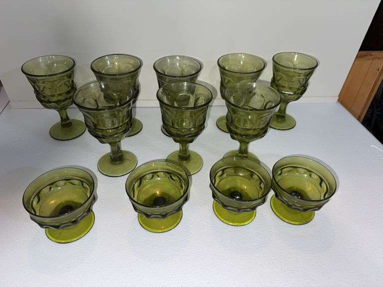 FOSTORIA ARGUS GREEN GOBLETS