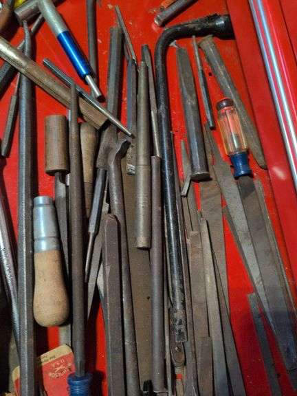 Drawer of files, side cutters, and other tools