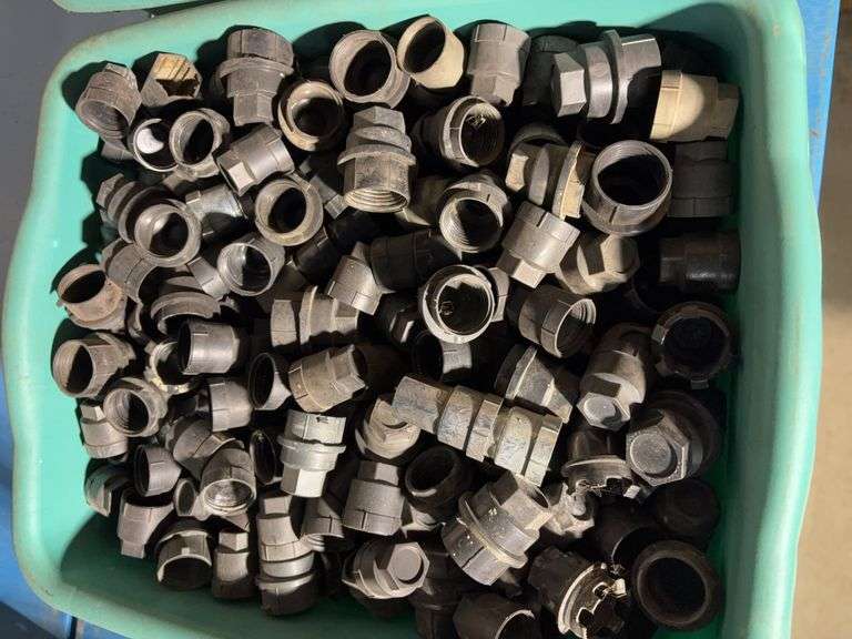 (2) totes of plastic pipe unions