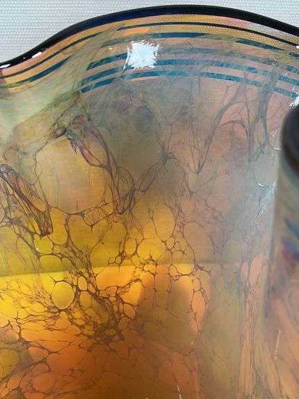 Wavy Art Glass Vase. Signed by John Mcdonald