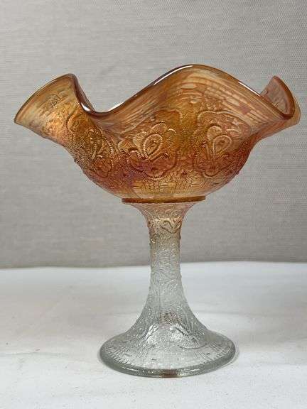 Imperial Peacock & Urn Carnival Glass Compote