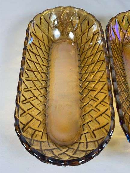 Pair of Imperial Corn Marigold Carnival Glass Dishes
