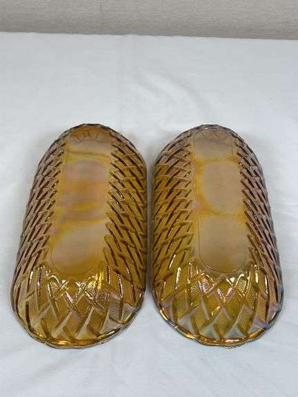 Pair of Imperial Corn Marigold Carnival Glass Dishes