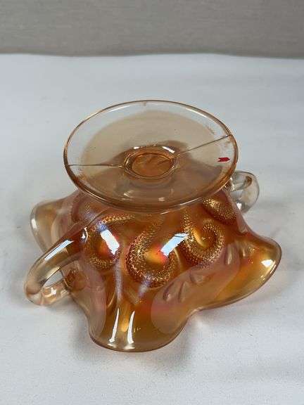 Dugan Marigold Carnival Glass Question Mark Pedestal Candy Dish