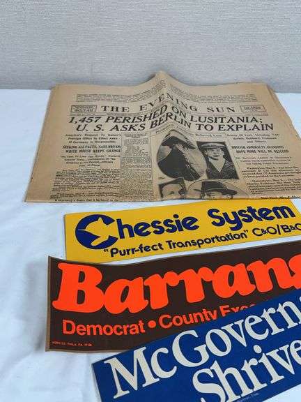 ANTIQUE NEWSPAPER AND ASSORTED BANNERS