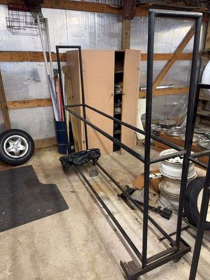 Metal tire rack on wheels - 86" x 14" x 75"