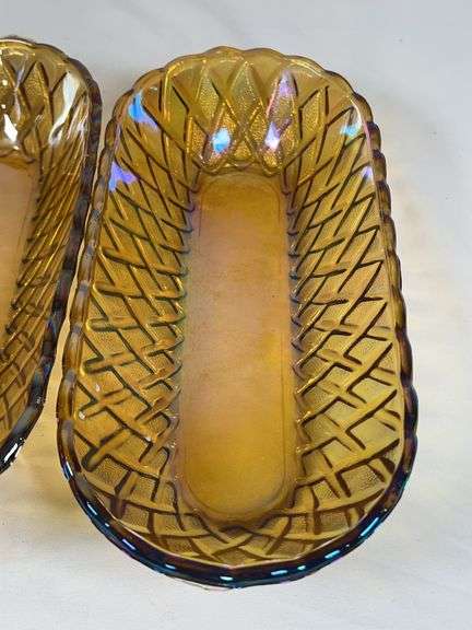 Pair of Imperial Corn Marigold Carnival Glass Dishes
