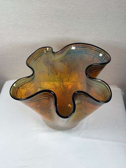 Wavy Art Glass Vase. Signed by John Mcdonald