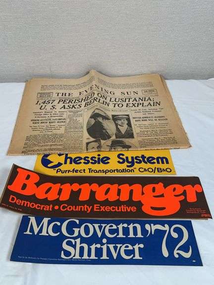 ANTIQUE NEWSPAPER AND ASSORTED BANNERS
