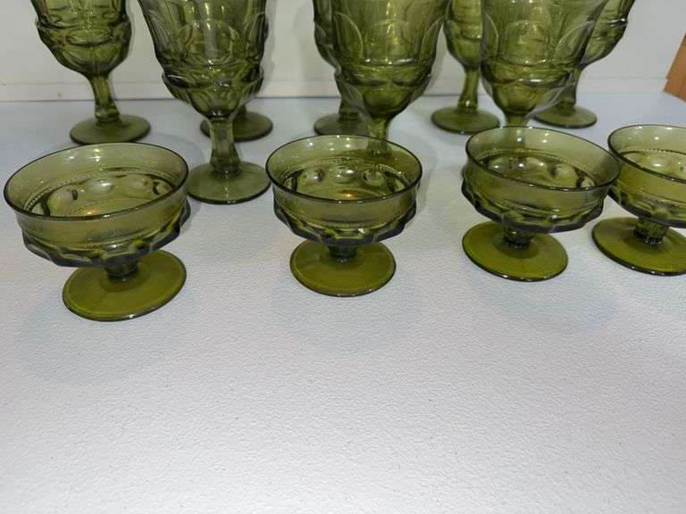 FOSTORIA ARGUS GREEN GOBLETS