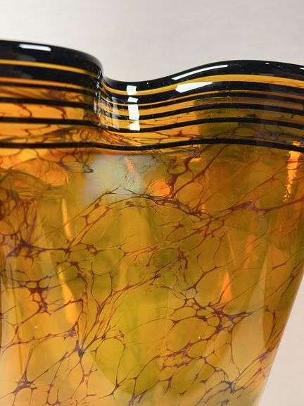 Wavy Art Glass Vase. Signed by John Mcdonald