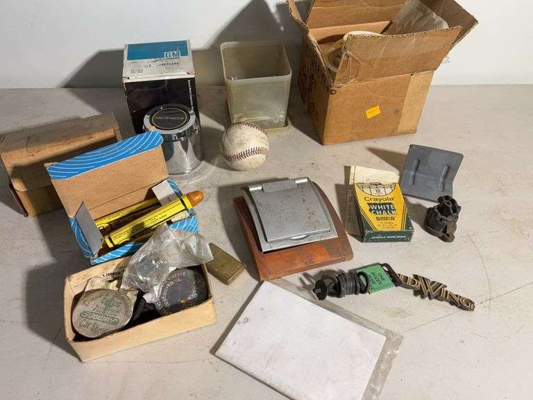 Box of tape, Cap hub, baseball, sign letters and more -see photos