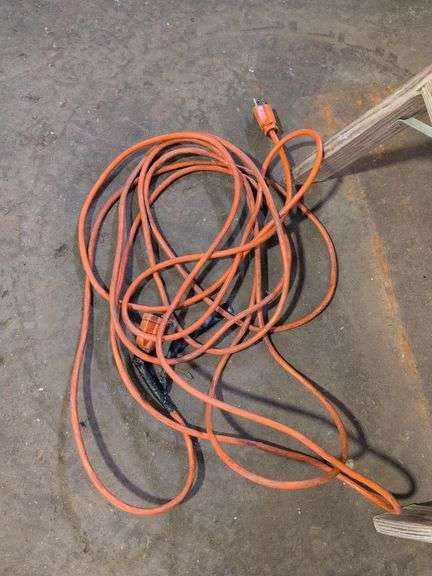 5’ wooden ladder, shop broom, bucket, and extension cord