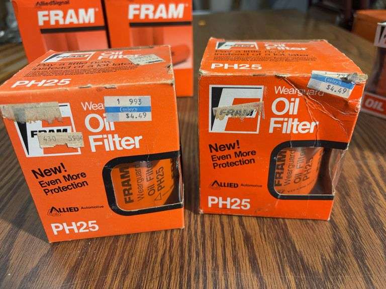 Flat of Fram oil filters - see photos