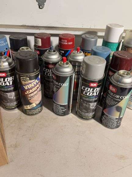 Large lot of used miscellaneous spray cans -Trunk paint, Vinyl dye, Fabric protector and many more