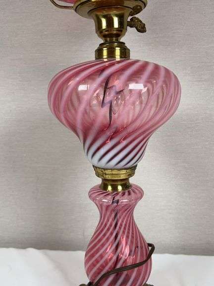 Fenton cranberry opalescent swirl glass lamp