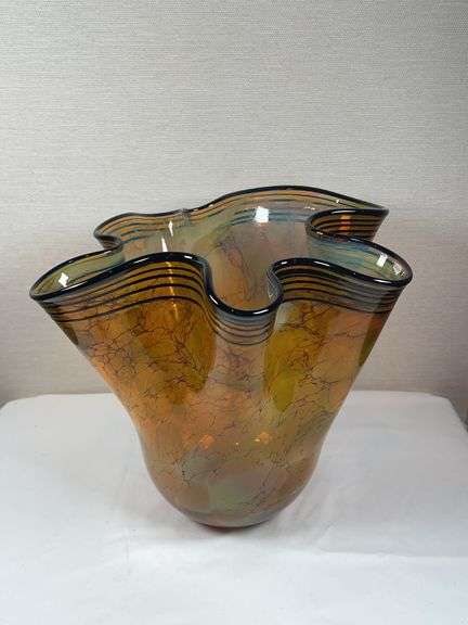 Wavy Art Glass Vase. Signed by John Mcdonald