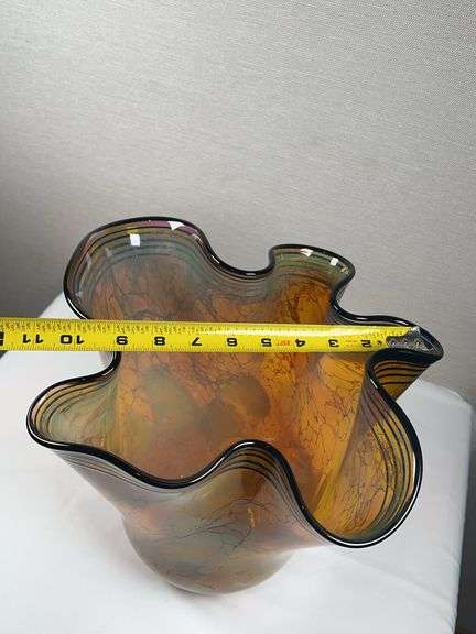 Wavy Art Glass Vase. Signed by John Mcdonald