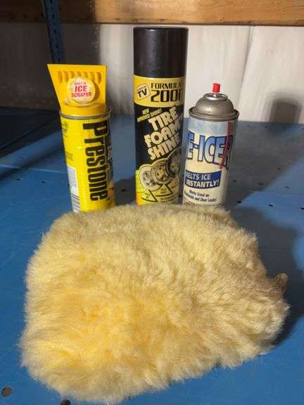 (3) pack of new Preston De-Icer bottles, (1) half full, Tire foam shine, emergency light and more