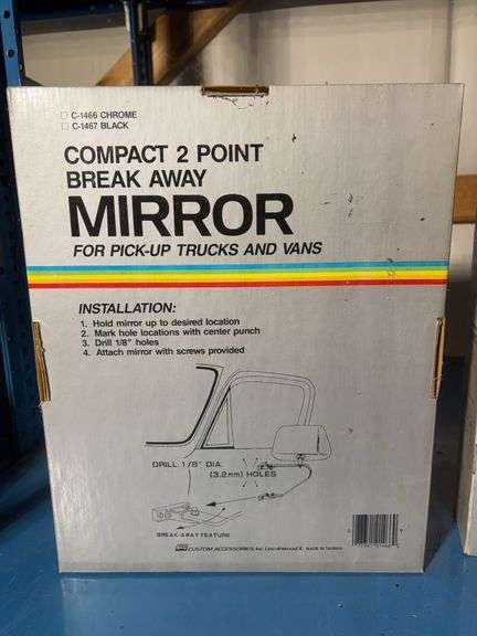 (2) matching Compact 2 point break away mirrors, unopened in box