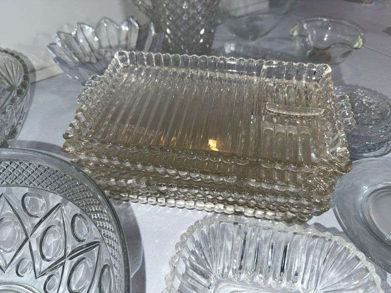 WEXFORD AND OTHER PRESSED GLASS SERVING PIECES
