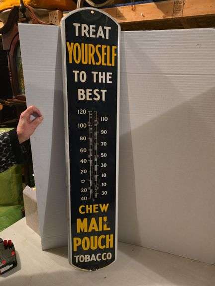 38.5" MAIL POUCH PORCELAIN THERMOMETER NO MERCURY OTHERWISE NICE