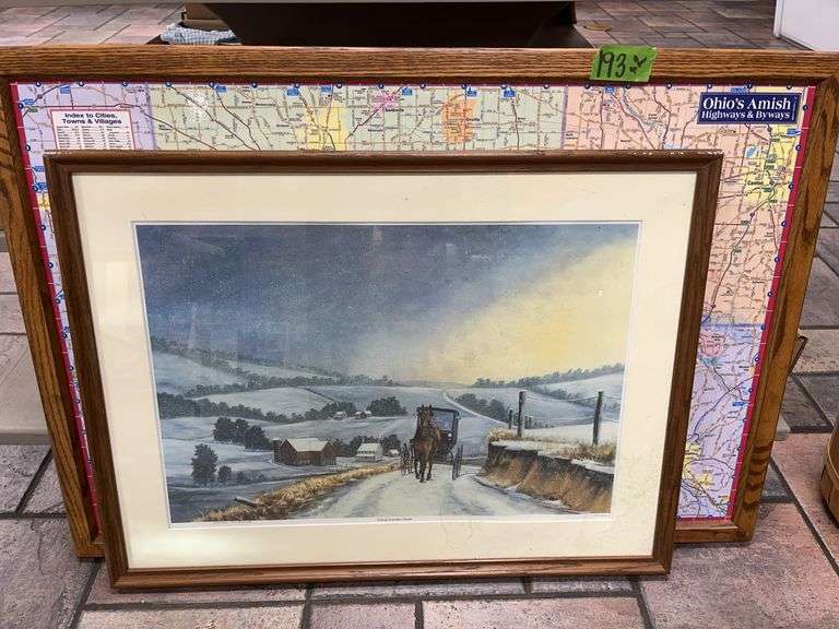 TAKING GRANDPA HOME - M SCHROCK- FEAMED & OHIO AMISH MAP- FRAMED