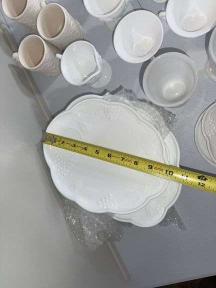 ASSORTED MILK GLASS SNACK PLATES AND CUPS