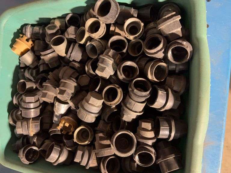 (2) totes of plastic pipe unions