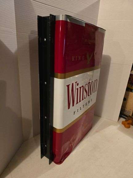 NICE WINSTON CIGARETTES DOUBLE SIDED METAL FLANGED SIGN 17" X 27" X 6"