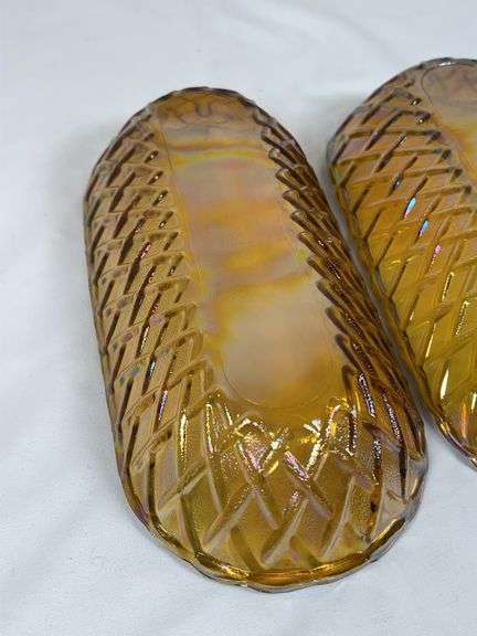 Pair of Imperial Corn Marigold Carnival Glass Dishes
