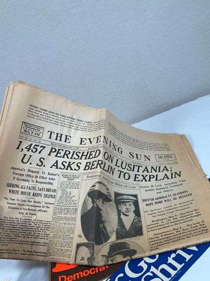 ANTIQUE NEWSPAPER AND ASSORTED BANNERS