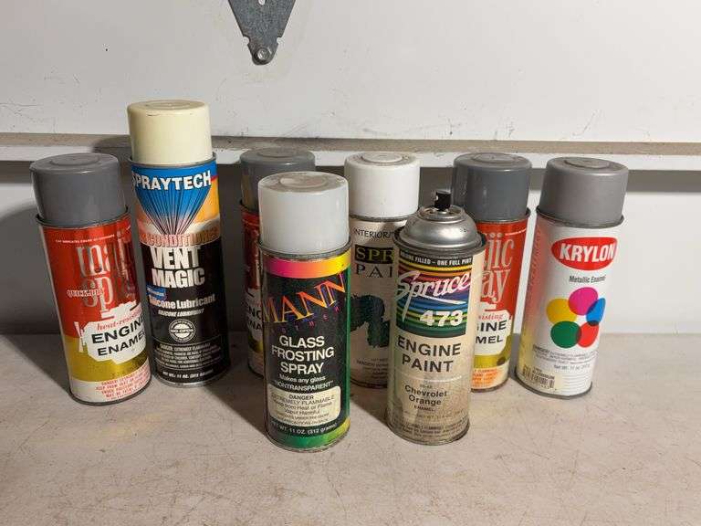 (8) spray cans -Engine enamel, spray paint, vent magic and more
