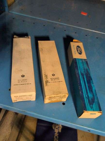 Fire extinguisher and (2) synthetic refrigerant containers and 2 Ford side marker lamps