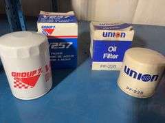 (6) Oil filters in boxes, (2)spray cans -Liquid gold and craft spray and more