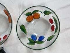 Hand-Painted Fruit Motif Glass Salad Bowls & Oil/Vinegar Bottle Set with Stand