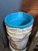 5’ wooden ladder, shop broom, bucket, and extension cord