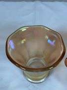 Amber Carnival Glass Vase & Ruffled Bowl