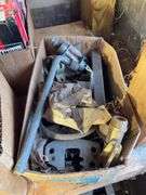 (2) shelves of vehicle-related items - sparkplugs, signs, and more