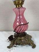 Fenton cranberry opalescent swirl glass lamp