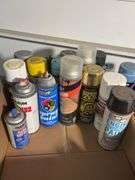 Large lot of used miscellaneous spray cans -Trunk paint, Vinyl dye, Fabric protector and many more