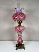 Fenton cranberry opalescent swirl glass lamp