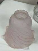 LEADED GLASS SHADE, LAMP BASE AND SATIN GLOBE