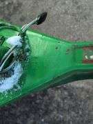 Open green and yellow trailer - 8' x 5' bed - 2" ball hitch - flat tire