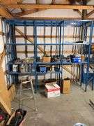 Large blue storage shelf 9’ long, 3’ deep, 7.5’ tall -Contents not included